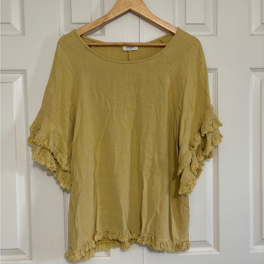 Umgee Cotton Linen Blend Women's Round Neck Oversized Boho Top sz Med (mustard)